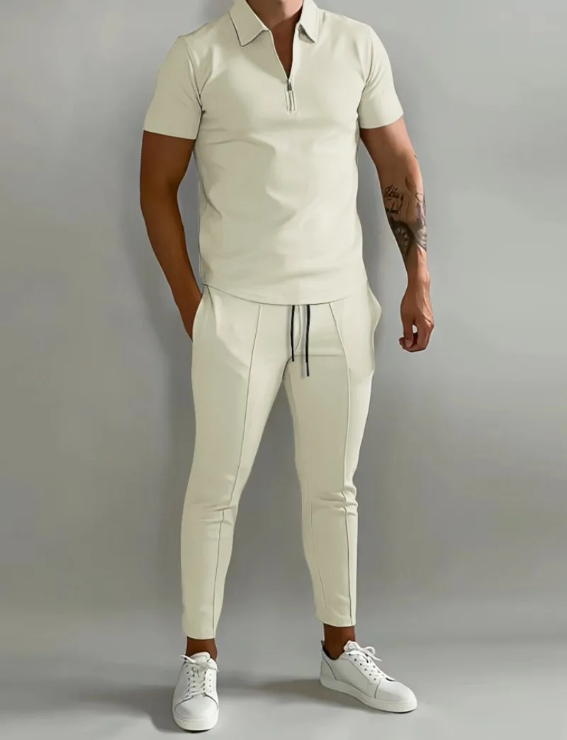 Spring And Summer Mens Sets Lapel Short-Sleeved Polo Shirt Sports Pants 2-Piece Suits For Men