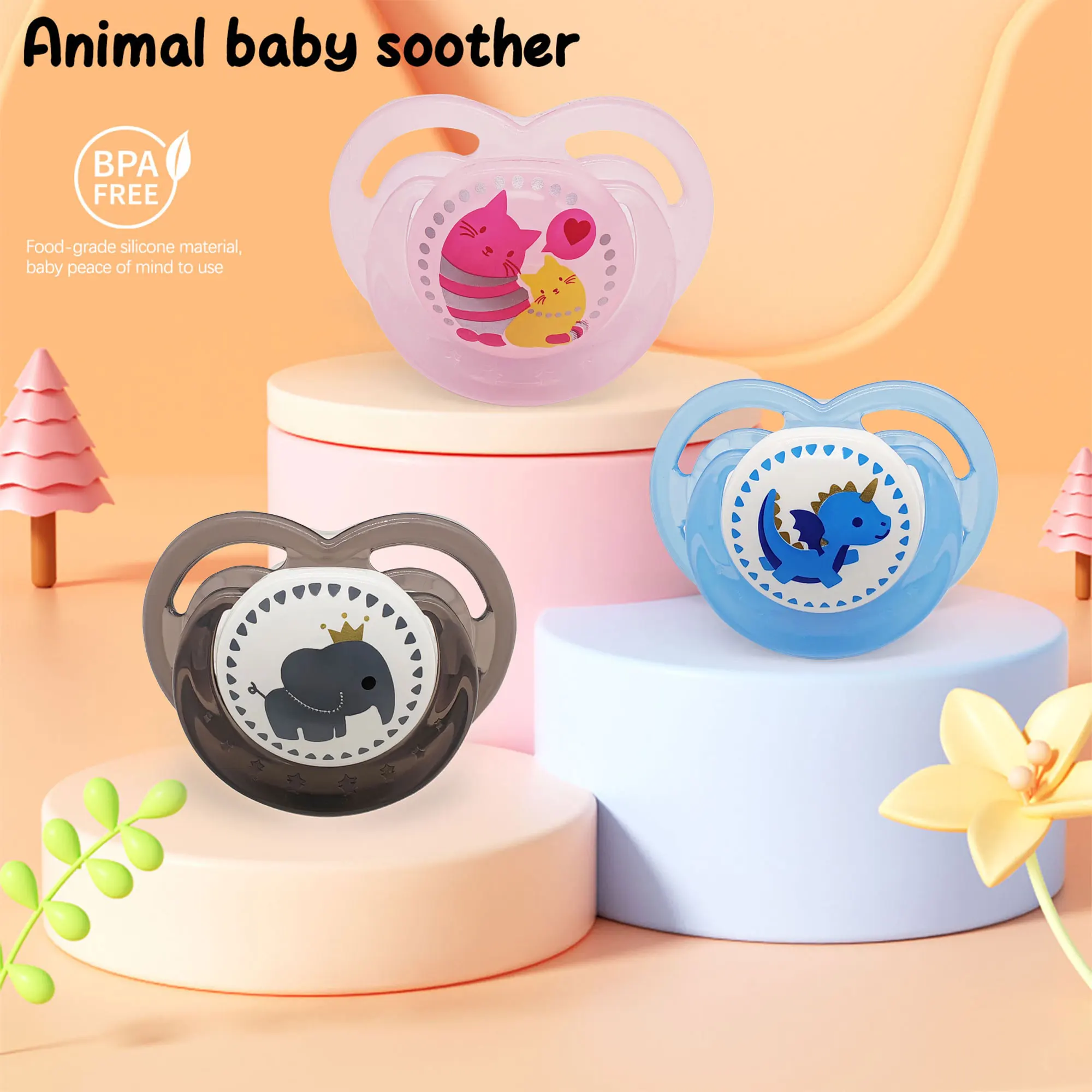 0-3-year-old cute cartoon printed pacifier with dust cover, soft silicone, bringing a mother like sense of security to babies