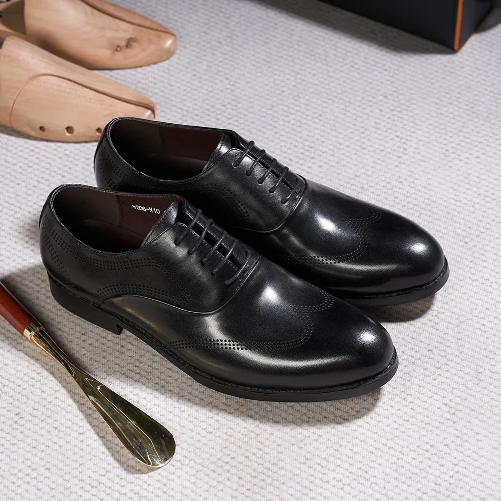 Męskie buty w stylu klasycznym z prawdziwej skóry Wingtip Oxfords sznurowane buty do biura biznesowego wesele formalne obuwie