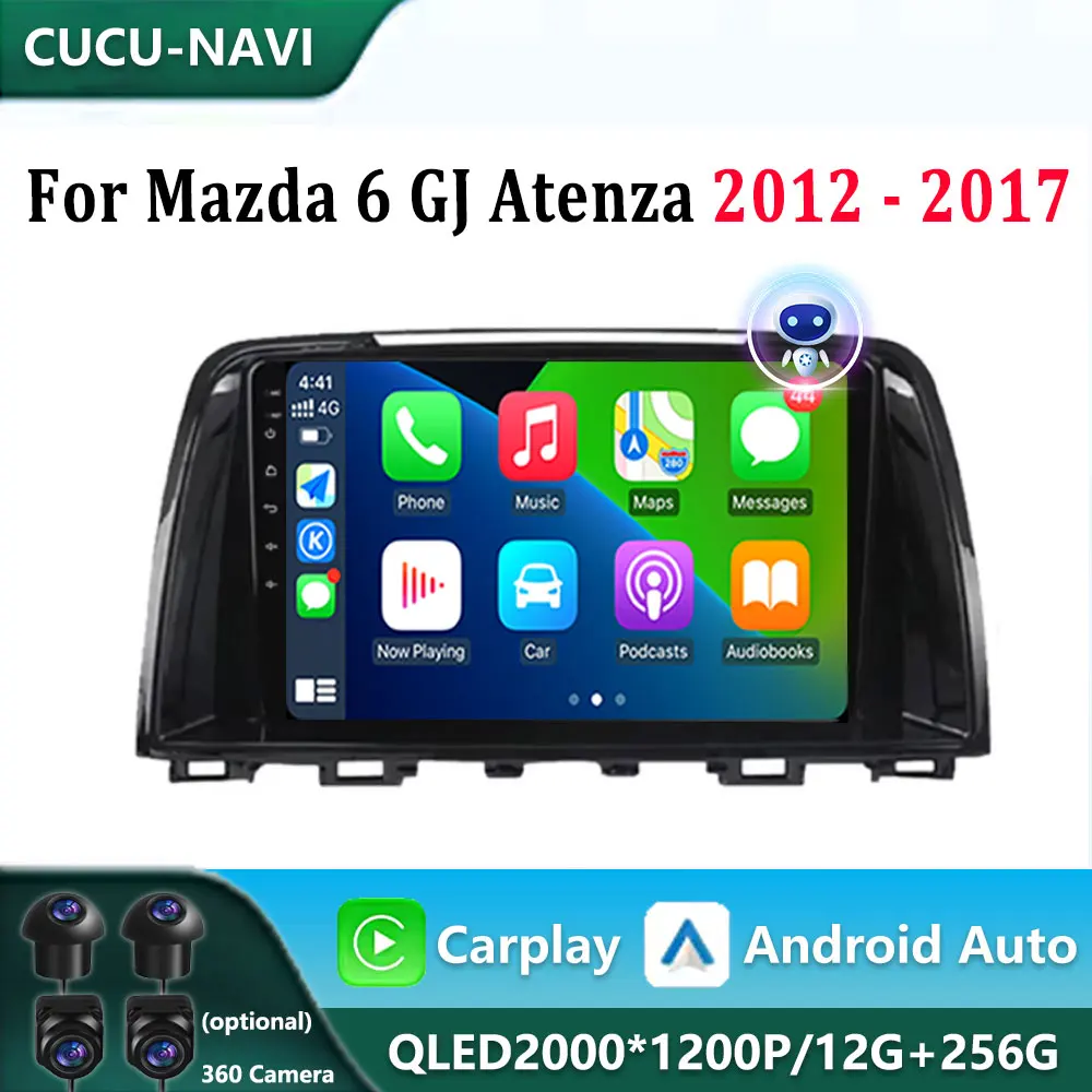 Android 14 For Mazda 6 GJ Atenza 2012 2013 2014 2015 2016 2017 Carplay Auto Car Multimedia All-in-one Car Radio Video Player GPS