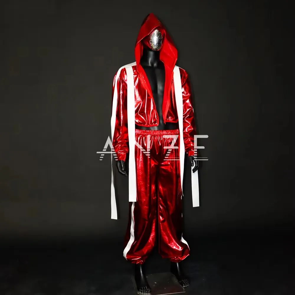 Moda sexy adulto jazz hip hop desempenho traje masculino feminino rua dança equipe conjunto palco wear vermelho laser jaqueta calças 2 peças