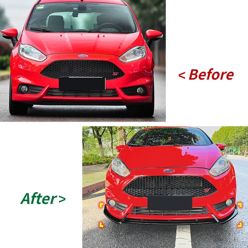 Car Front Bumper Splitter Lip Spoiler Diffuser Guard Body Kits Cover For Ford Fiesta MK6 ST 2012-2017 Gloss Black ABS B-Max B232