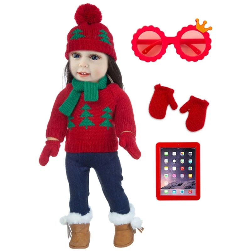 Juego ropa para muñecas 18 pulgadas, muñecas juego rol para niños, disfraz Navidad con guantes, suministros para