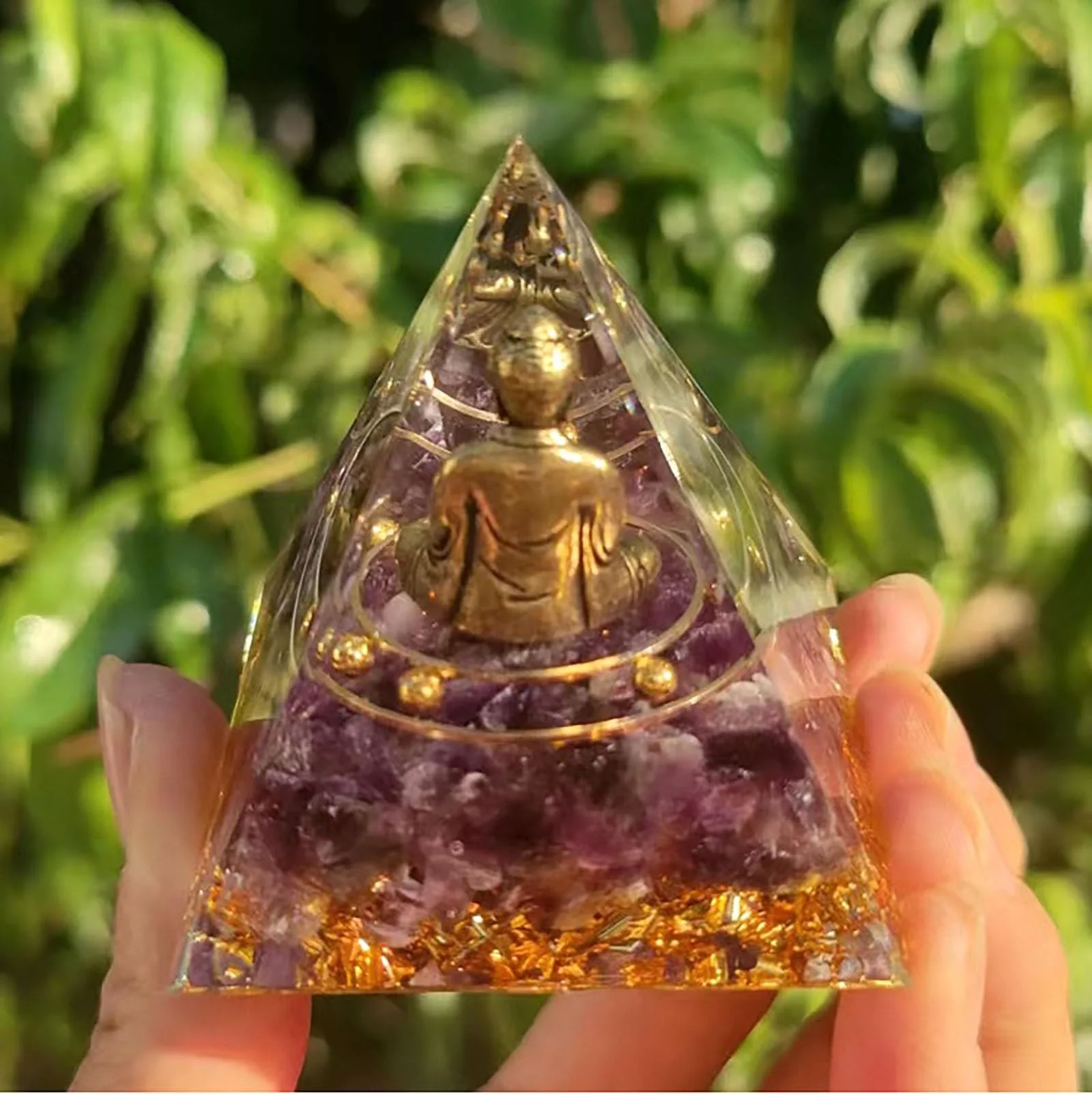 1 Stück Kristall-Orgonit-Pyramide Buddha-Statue, Positive Orgonit-Pyramide, Aogn-Charakter-Statue für Heimdekoration und Meditation – Detail 2
