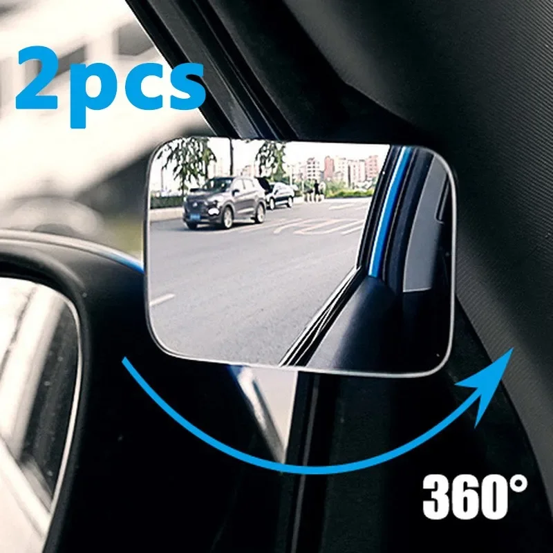 Car Auxiliary Blind Spot Mirror Wide Angle 360 Degree Adjustable Auto Interior HD Convex Rearview Mirror Parking Rimless Mirrors