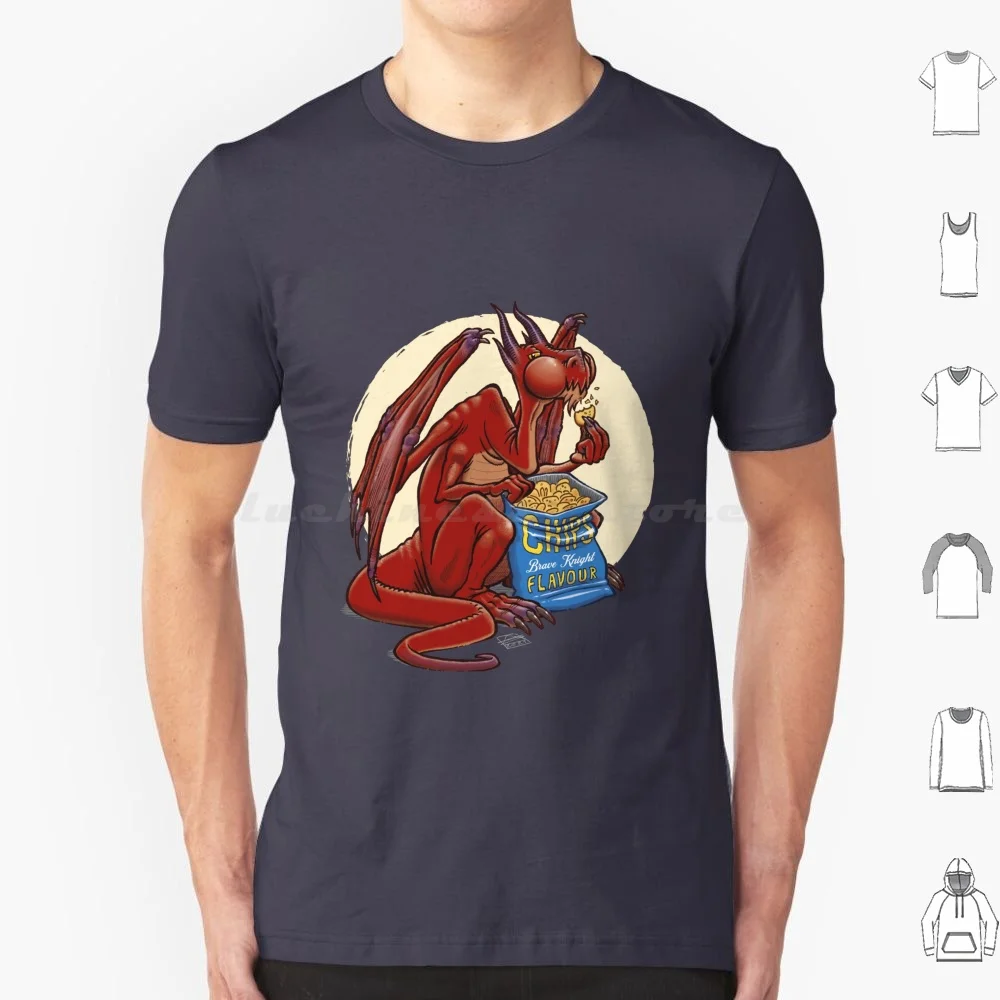 Chips Eating Dragon T Shirt 6xl Cotton Cool Tee Dragon Chips Humor Med Fan Medieval Fantasy D D And Fun Cartoon Comic