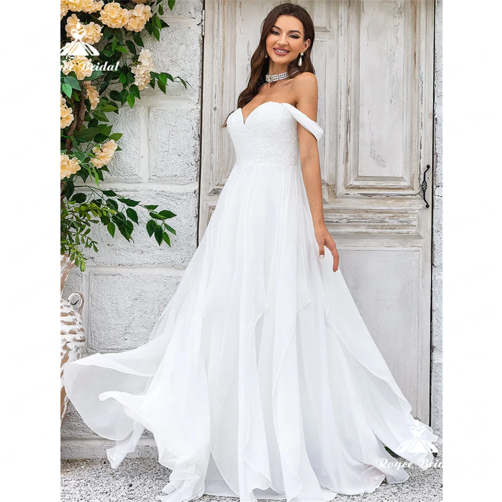 Roycebridal-Robe de mariée en mousseline de soie A Line Sweetheart, robe de mariée avec train de balayage, élégante et éducative, 2025