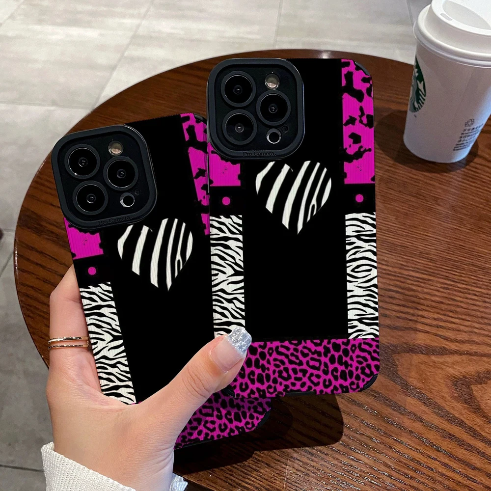 Funda de cuero de silicona con estampado de leopardo para iPhone, carcasa completa a prueba de golpes para modelos 16, 13, 14, 15 Pro Max Plus, 11,
