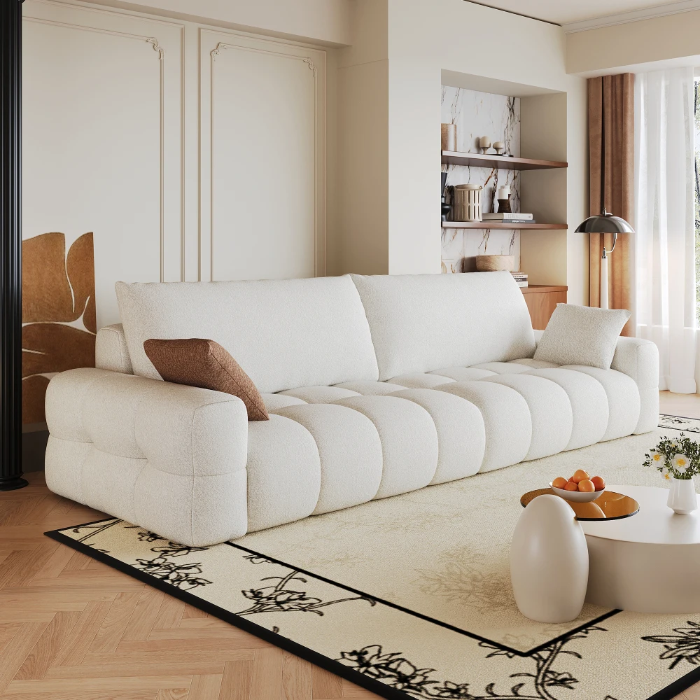 Canapé modulaire compressible sans structure de 260 cm, canapé confortable en tissu rembourré avec assise extra profonde, coussin en éponge haute densité, aucun assemblage requis, canapé compact moderne pour salon, chambre, appartement