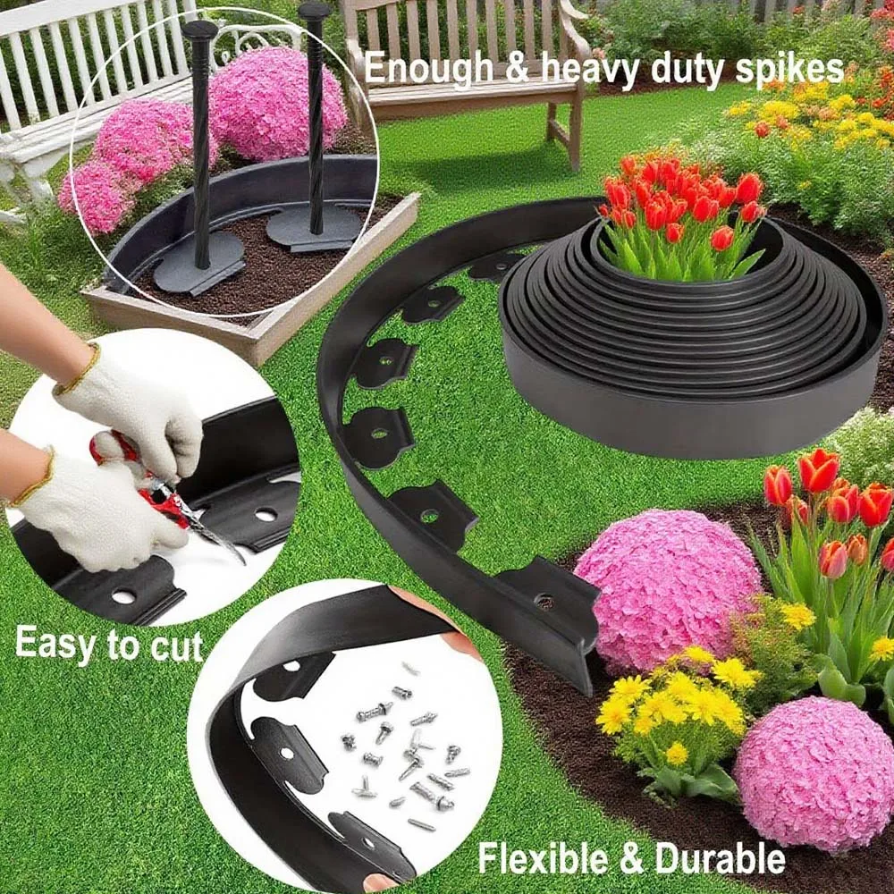 

Plastic Garden Edging Kit with Sturdy Anchors - Durable Lawn Boundaries for Landscape & Lawn Separation