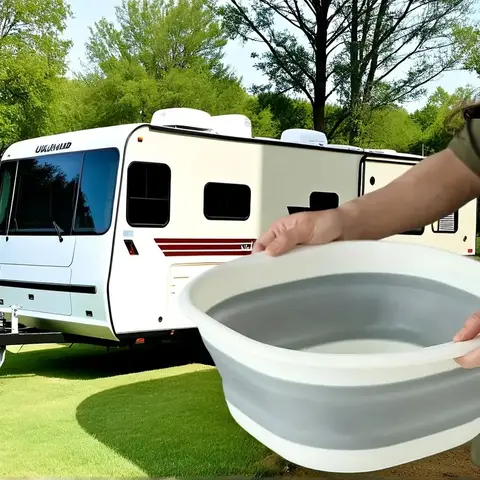 배수 플러그가있는 Motorhome RV 실리콘 접이식 분지 캠핑을위한 다기능 휴대용 양동이 야외 실용적인 컨테이너