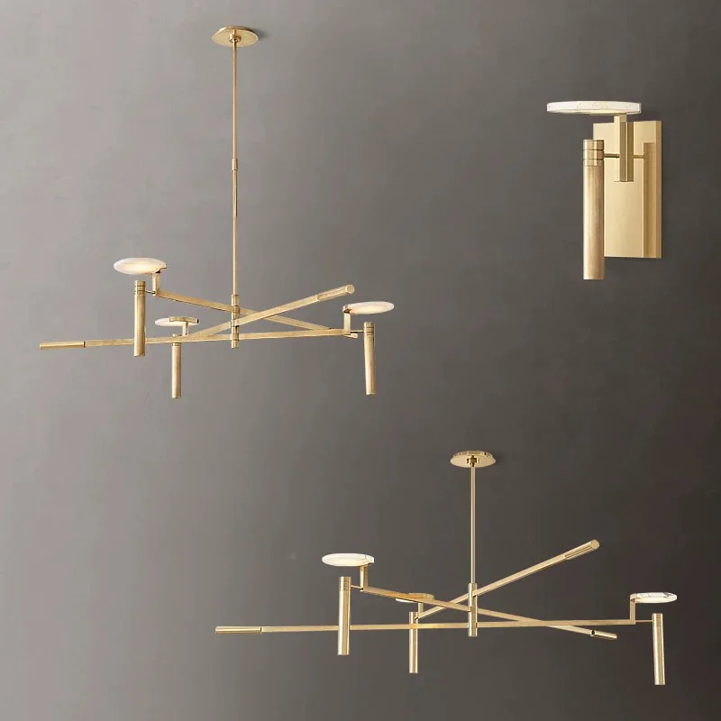 2026 New Natural Marble Chandelier Brass Black Finish Dimmable Ceilings Lustre Pendant Lamp for Hotel Restaurant Bar