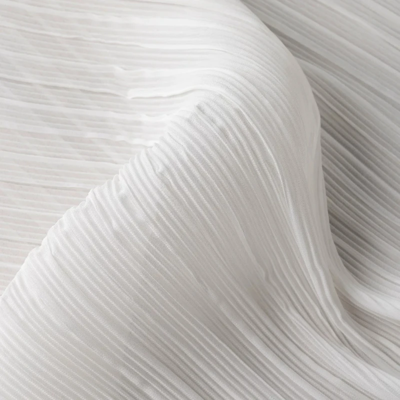 

White Pleated Chiffon Fabric Sheer Textured Skin Friendly Spring Summer Gown Dress Designer Shirt DIY Sewing Accessories