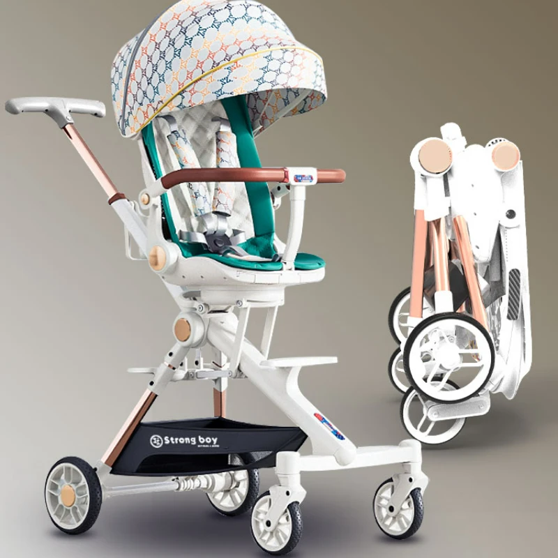 Carrito de bebé plegable, carrito portátil de dos vías, asiento con rotación de 360 °, cómodo, para sentarse o acostarse