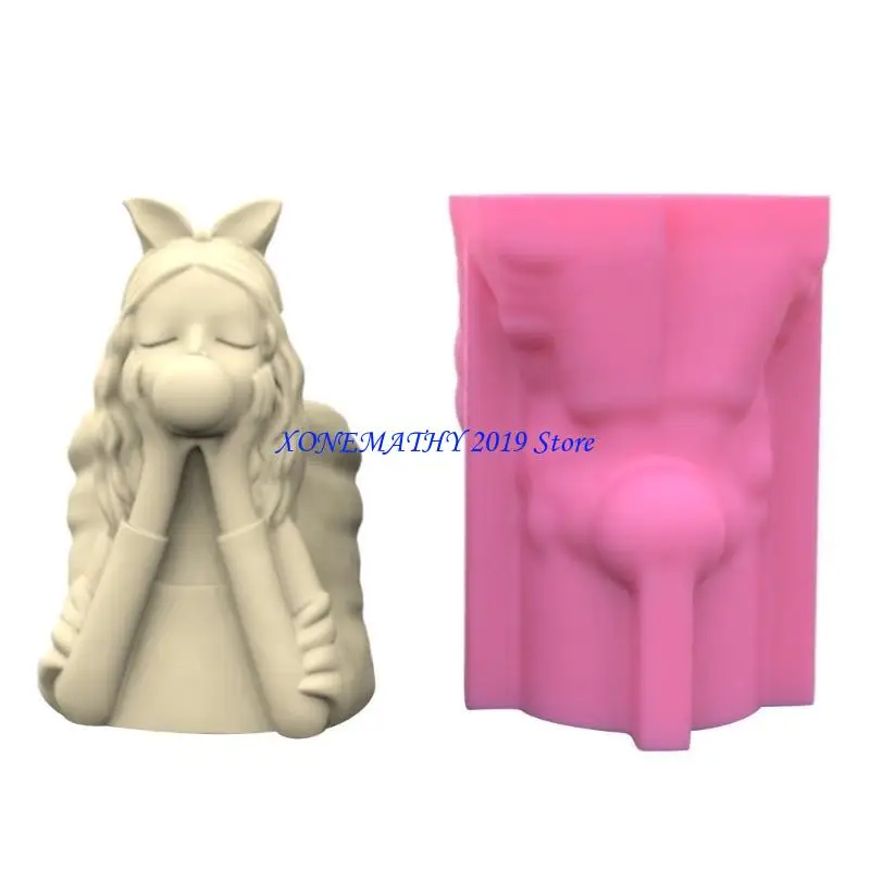 

F42F Girl Flower Pot Silicone Resin Mold Epoxy Resin Casting Pot Mould