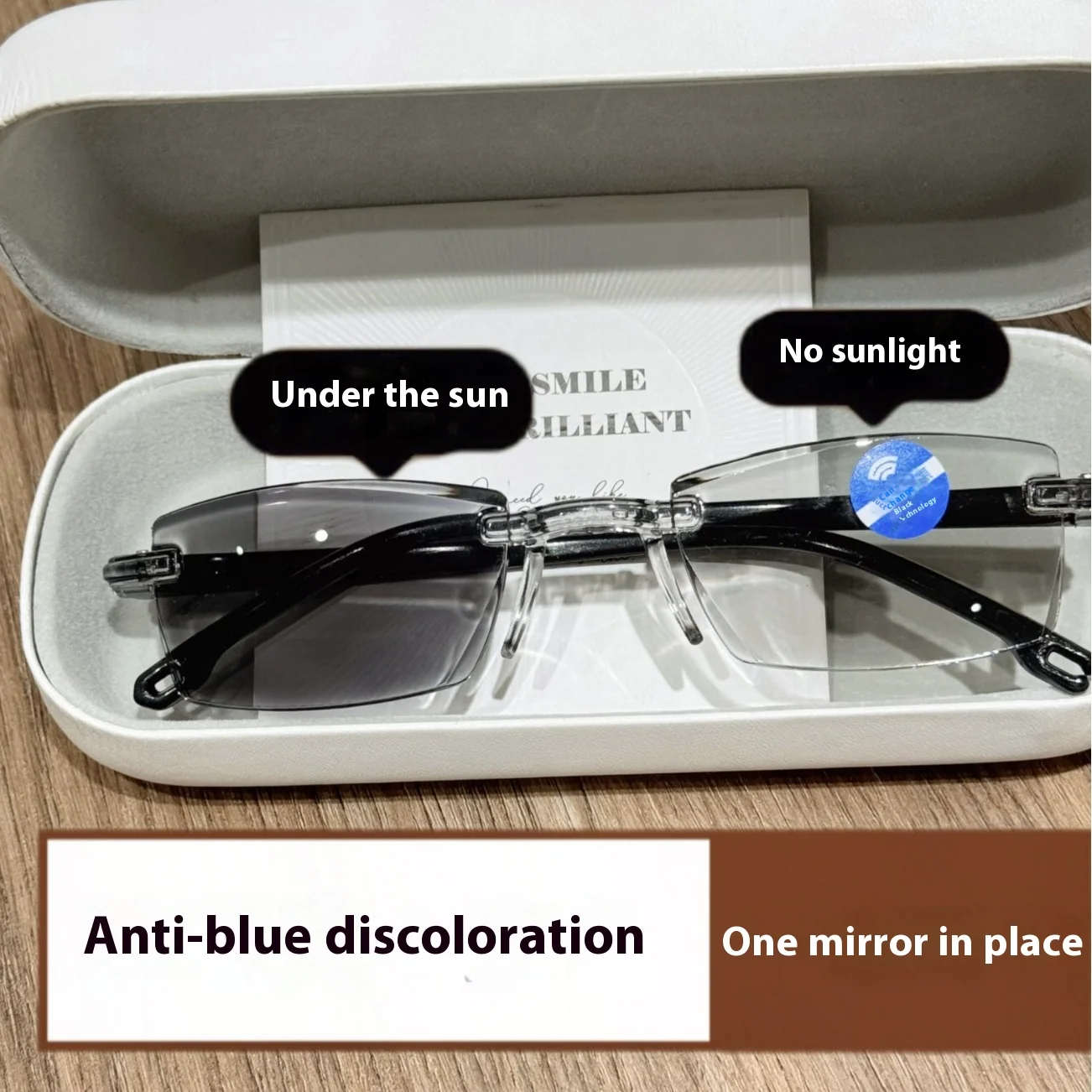 

6pcs Photochromic Anti Blue Light Glasses Frameless Edge Cutting Unisex Intelligent Zoom Glasses Reading Glasses