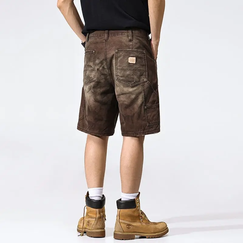 

JXN2036 Summer new tie-dye work shorts men loose big yards cotton straight five trousers American casual