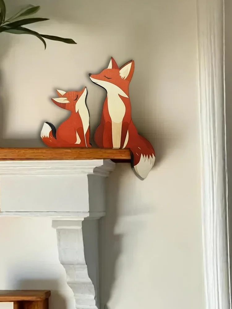 1 Piece Wooden Craft Cute Fox Door Frame Decoration, Small Fox Hanging Ornament for Children's Room, Gift for Mom, Perfect for Halloween, Thanksgiving, or Christmas Gifts, Also Suitable as a Giveaway, Classmate Gift, Birthday Gift, Holiday Gift, Classroom Prize