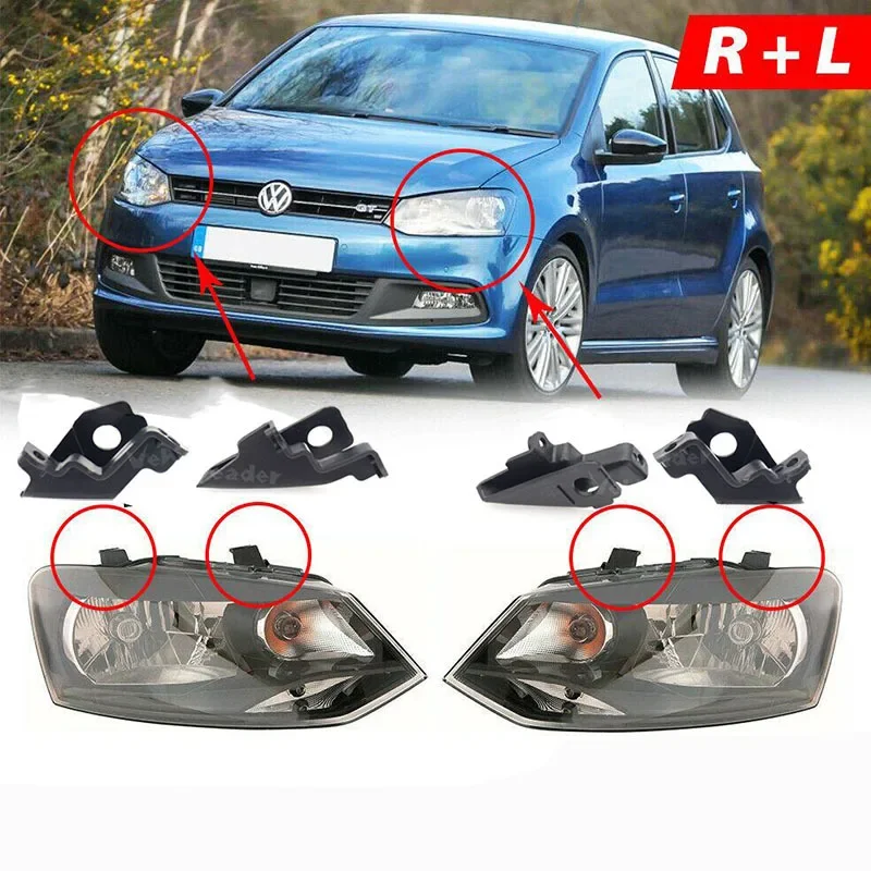 Reflektor samochodowy Lewy i prawy wspornik Uchwyt mocujący Klipsy Śruby Zestaw naprawczy 6R 0998226   6R 0998225   Dla VW Polo 2009-2017 — zdjęcie 3