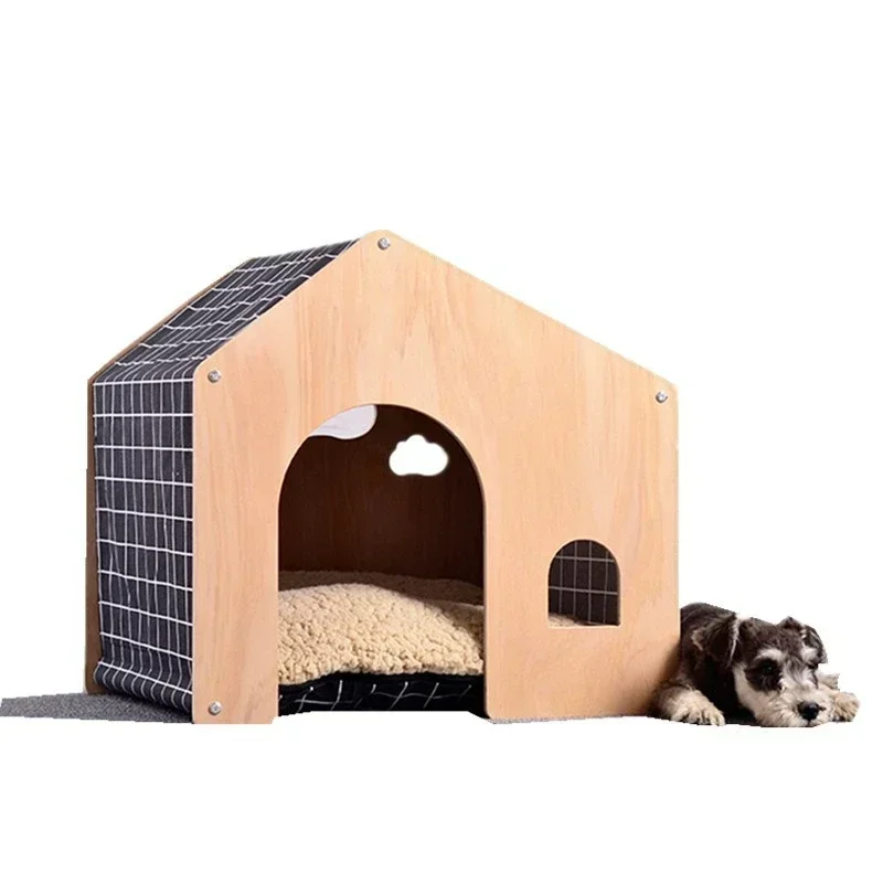 Shed Style Pet House Removable and Washable Dog House Indoor Cat Nest Pastoral Style Wooden