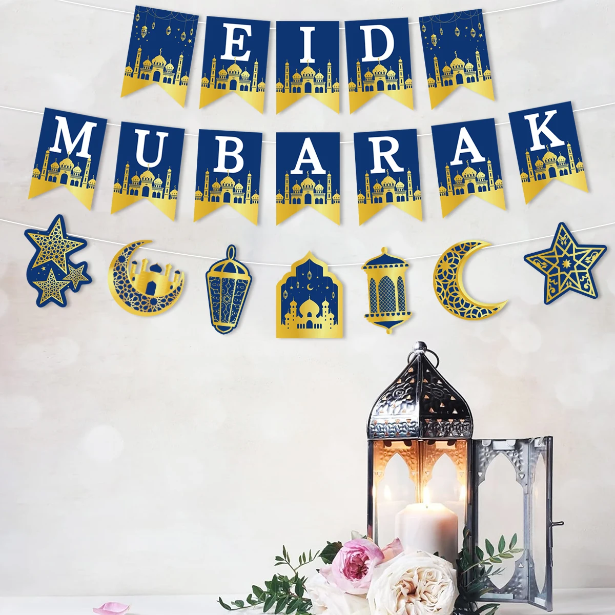 EID Mubarak ตกแต่งกระดาษแบนเนอร์ Ramadan Decor 2025 สําหรับ Home แบนเนอร์ Ramadan Kareem อิสลามมุสลิม Eid Al Adha ของขวัญ