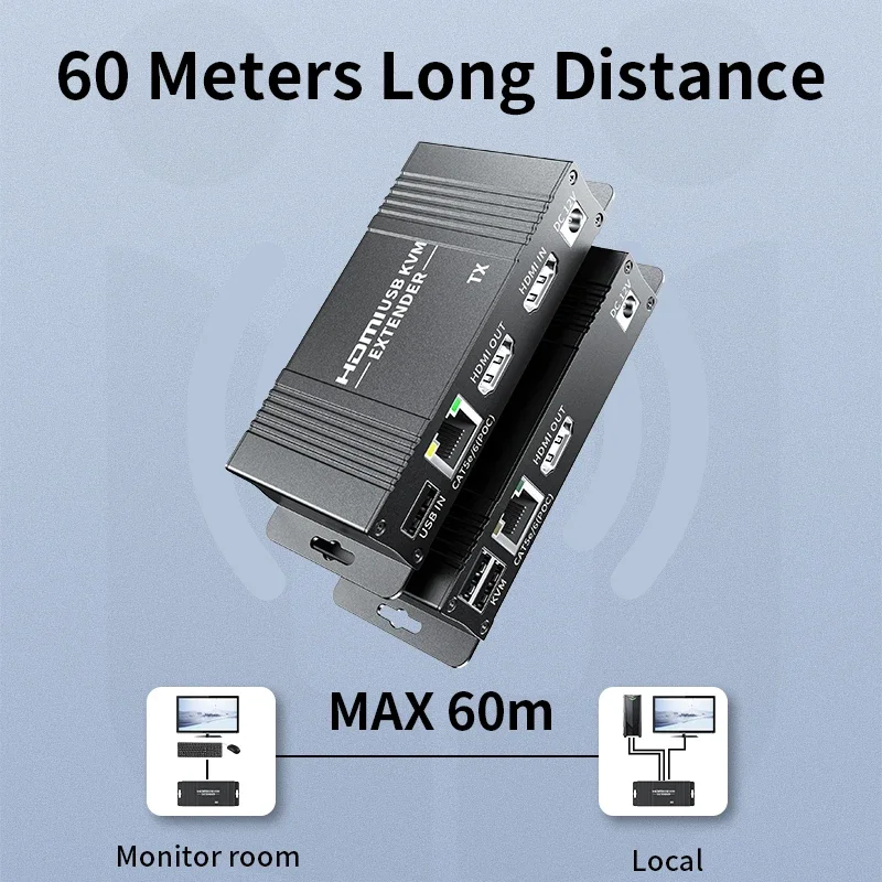 Unnlink HDMI USB KVM Extender Splitter Over Ethernet Rj45 Cat6 60m 1080P 60Hz HDMI Loop Out for Mouse Keyboard PC