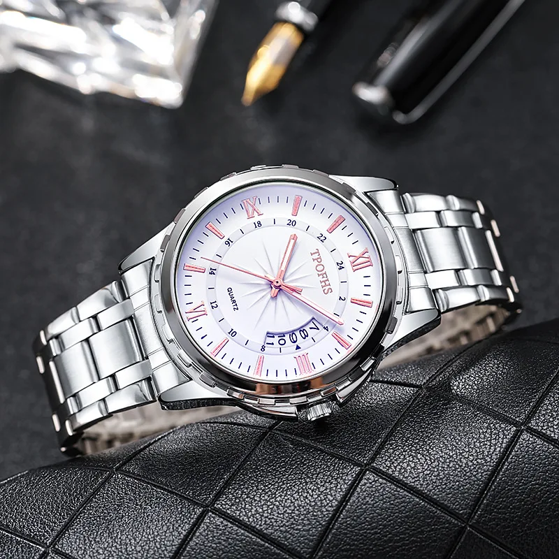 

UTHAI CQ266 Leisure and Fashion Men's Watch Blue Light Window Calendar Quartz Watch Stainless Steel with Clock