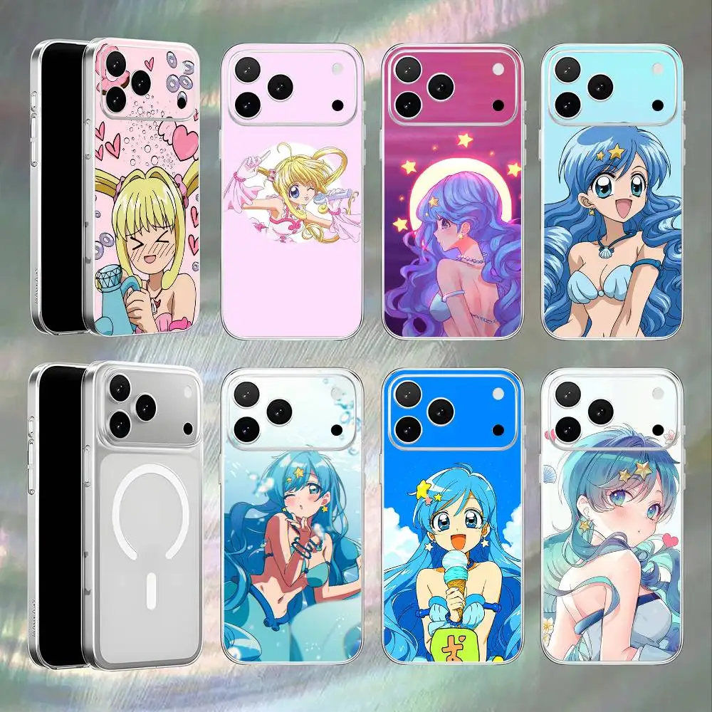 Funda Transparente Blanca con Carga Inalámbrica Magnética Mermaid Melody Pichi Pitch para iPhone 17, 16, 15, 14, 13, 12, 11, Pro, Max, Plus