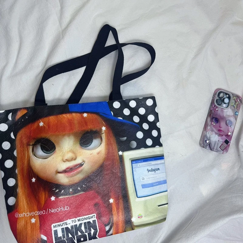 

Babydoll Head Millennial Hot Girl Shoulder Bag Big-eyed Girl Reversible Large Capacity Tote Bag Fashionable Lightweight Shop Bag