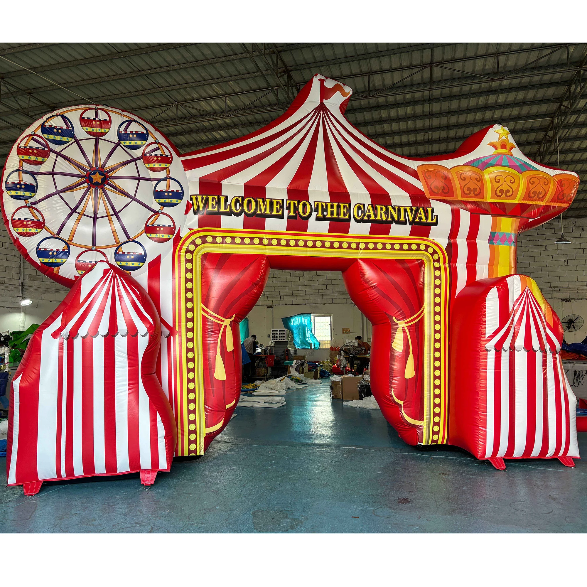 대형 인플레이터블 서커스 아치 에어 블로우 카니발 파크 입구 아치 이벤트 광고용 무료 로고 인쇄