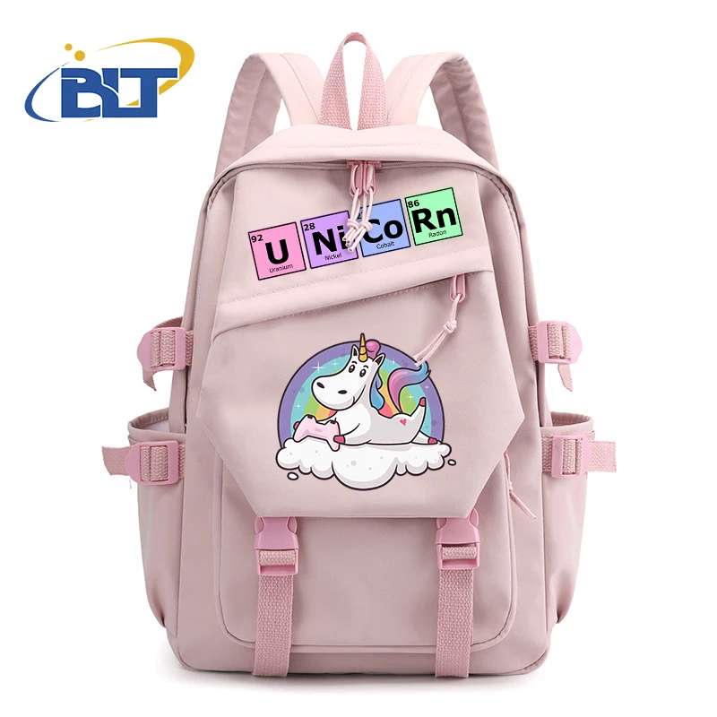 Unicorn print backpack pink student schoolbag kids casual bag girls back to school gift