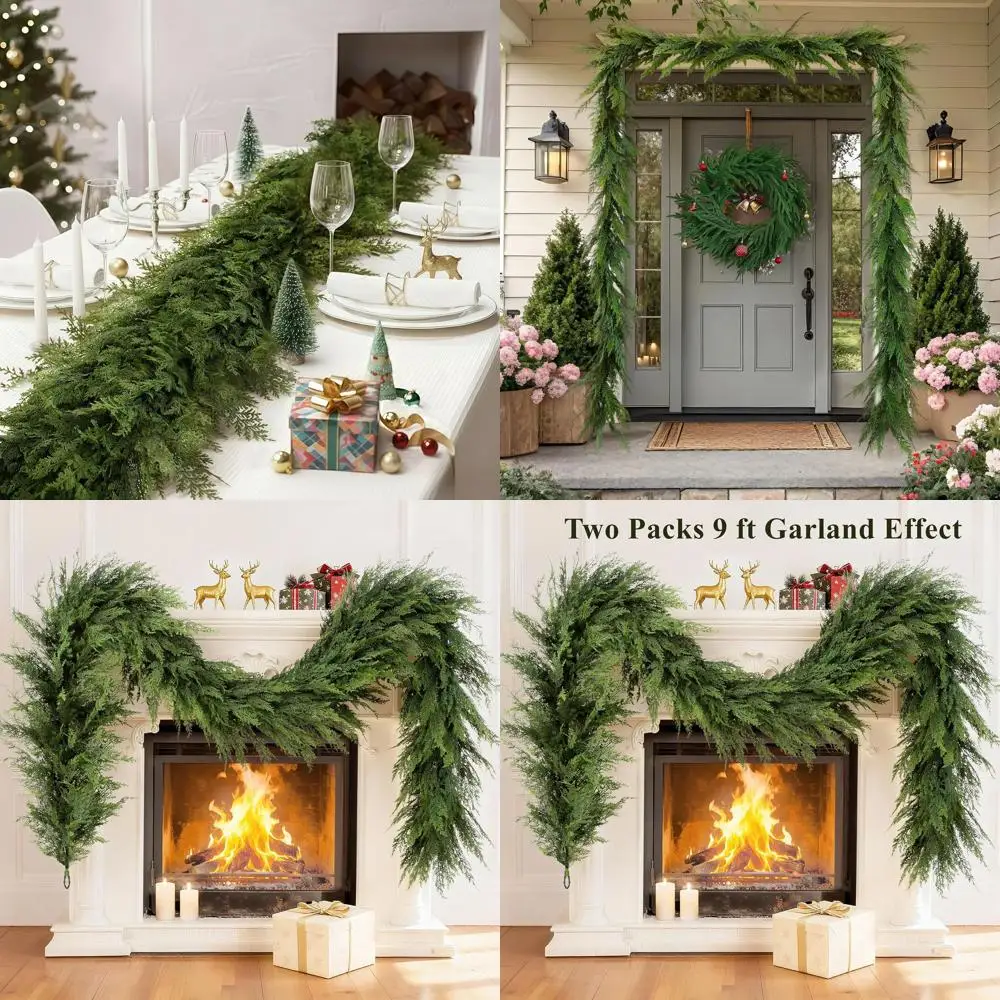Реалистичная гирлянда из кедровой кипарисной сосны — искусственная рождественская зелень 9 футов для мантии, камина, стола, лестницы, дверей, крыльца, в помещении и