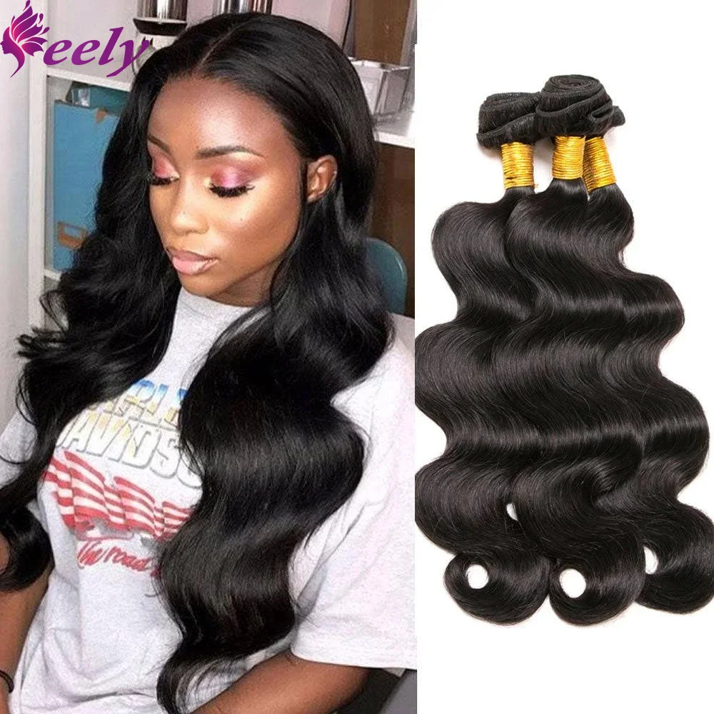 Bundles Human Hair Extensions 24 26 28 Inches Body Wave 100% Unprocessed Human Hair Bundles Brazilian Virgin Hair Natural Black