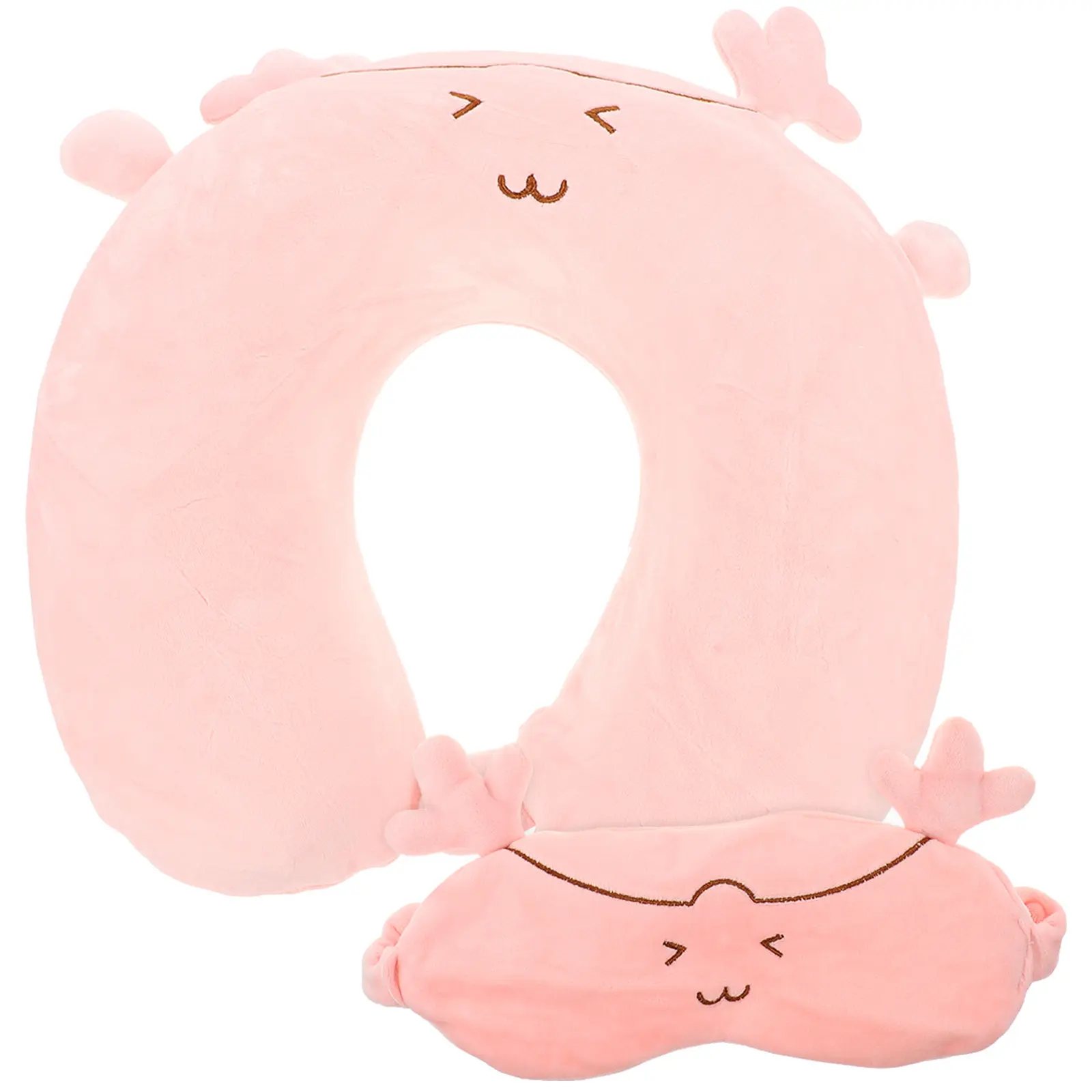 1Set Memory Foam Neck Pillow U-Shaped Cervical Support Pillow for Travel Airplane Napping with Snap Fastener Eye Patch