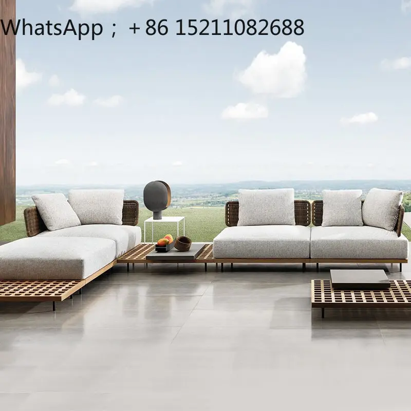 LLY outdoor sofa teak outdoor leisure balcony rattan furniture courtyard villa hotel rattan chair sofa combination
