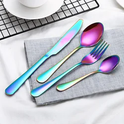 4pcs set, colorful stainless steel cutlery knife fork and spoon set, metal dinner cultery table spoon, dining flatware, serving