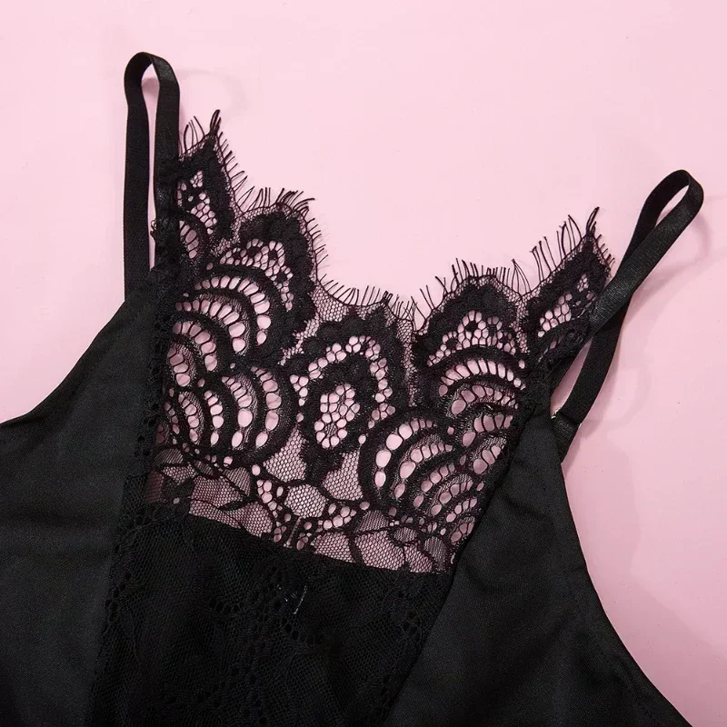 Lingerie seksi wanita jaring renda hitam Set piyama seksi Onesie wanita Lingerie untuk wanita seksi Nighty seksi korset wanita Mujer