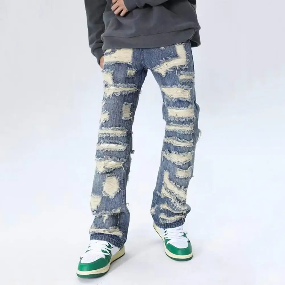 

Men Distressed Vintage Jeans Street Style Jeans Vintage Distressed Men's Denim Jeans with Deep Pockets High Street Style for A