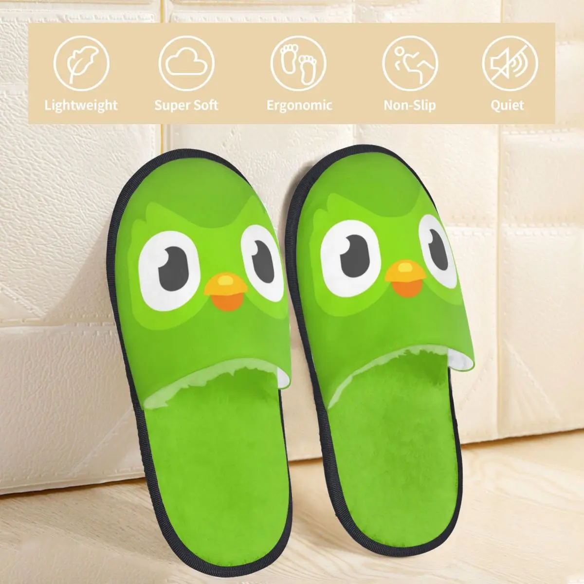 Winter Home Cotton Slippers Duolingo Face Merch Household Fur Slippers Slides Bedroom Cartoon Cozy Non-skid Slides