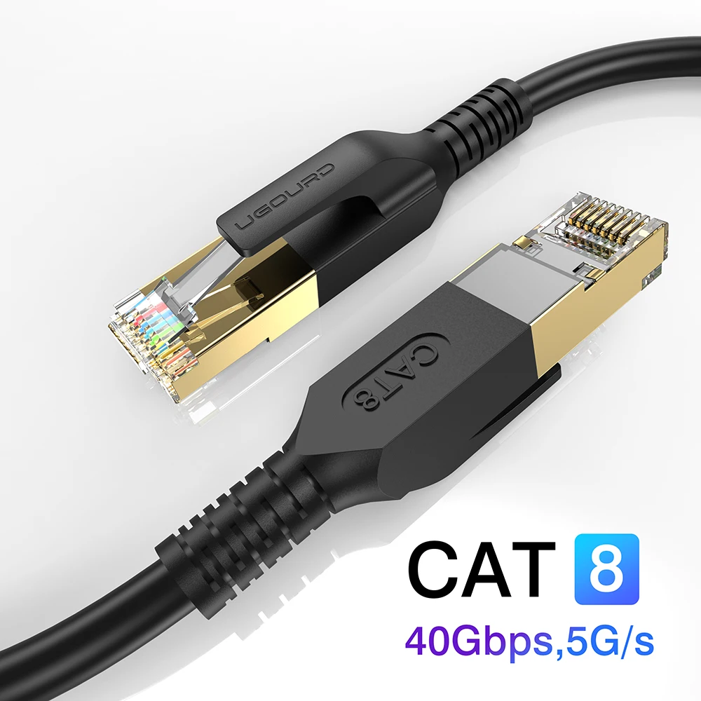 UGOURD Ethernet-kabel Cat 8 Netwerk Internet Lan RJ45 CAT8 Kabel Rond Verguld 40 Gbps 2000 MHz voor Router Modem Laptop PS 5/4