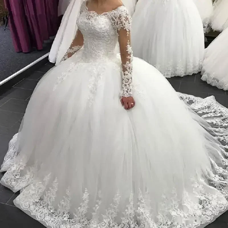 Suknie Ślubne Vintage na Zamówienie Luksusowe Suknie Ślubne z Długim Rękawem Koronkowe Suknie Balowe Suknie Ślubne z Trenem