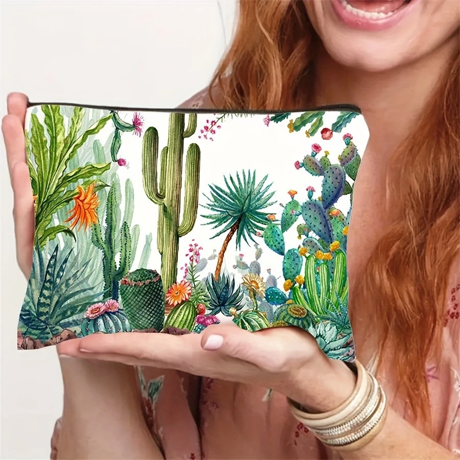 1pc Cactus Lovers Gifts Makeup Bag,Plant Theme Travel Pouch,Funny Cactus Print,Cosmetic Storage Bag For Essentials,Makeup Bag