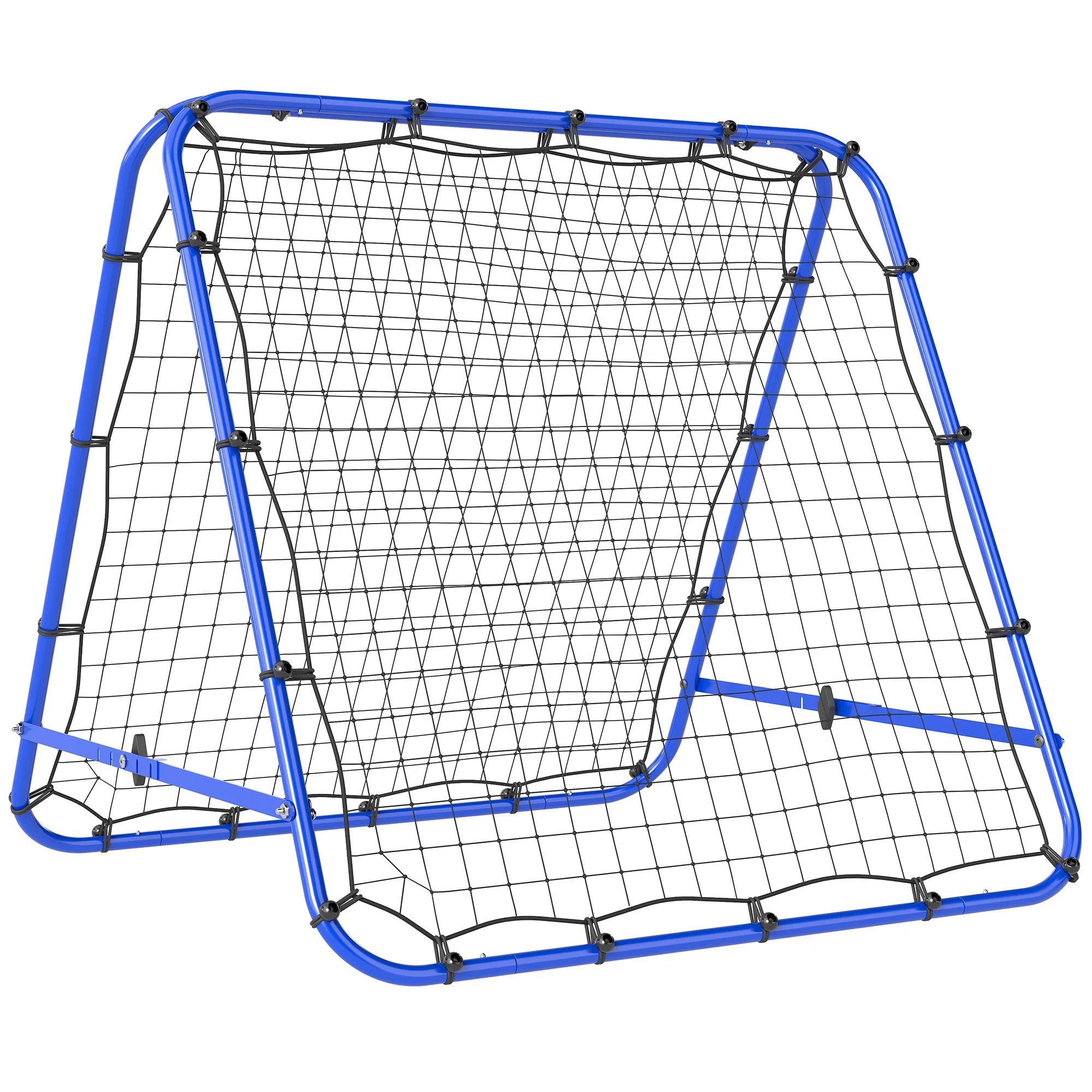 Homcom dubbelzijdig opvouwbaar reboundnet, 5 standen verstelbare hoek, met stalen buis, eenvoudig te installeren, geschikt voor voetbal-, tennis- en honkbaltraining, 100x95x90 cm, blauw.