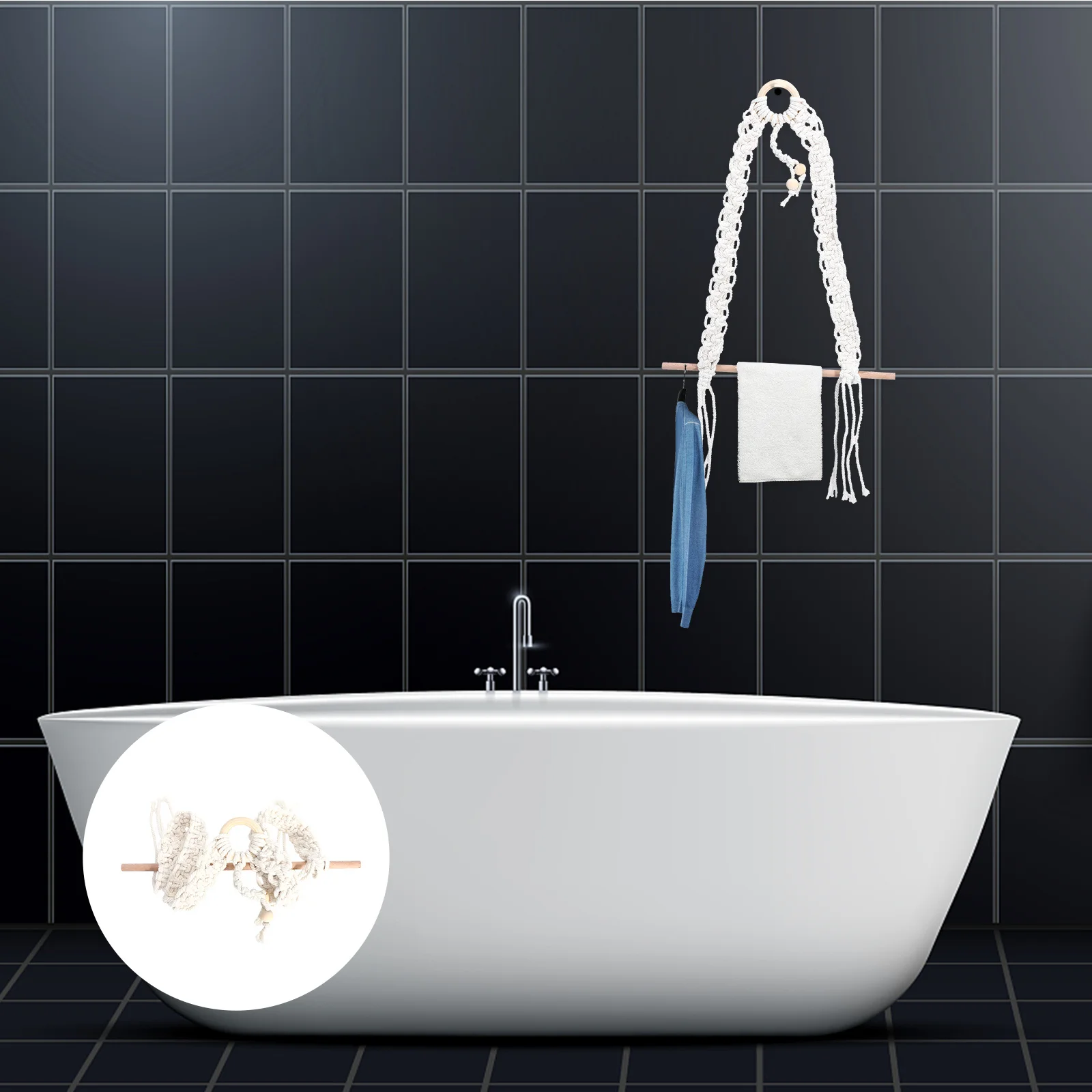 

Cotton Rope Woven Wall Hanging Paper Shelf Modern Roll Towel Holder Bohemian Style Decorative Storage Rack For Bathroom Kitchen