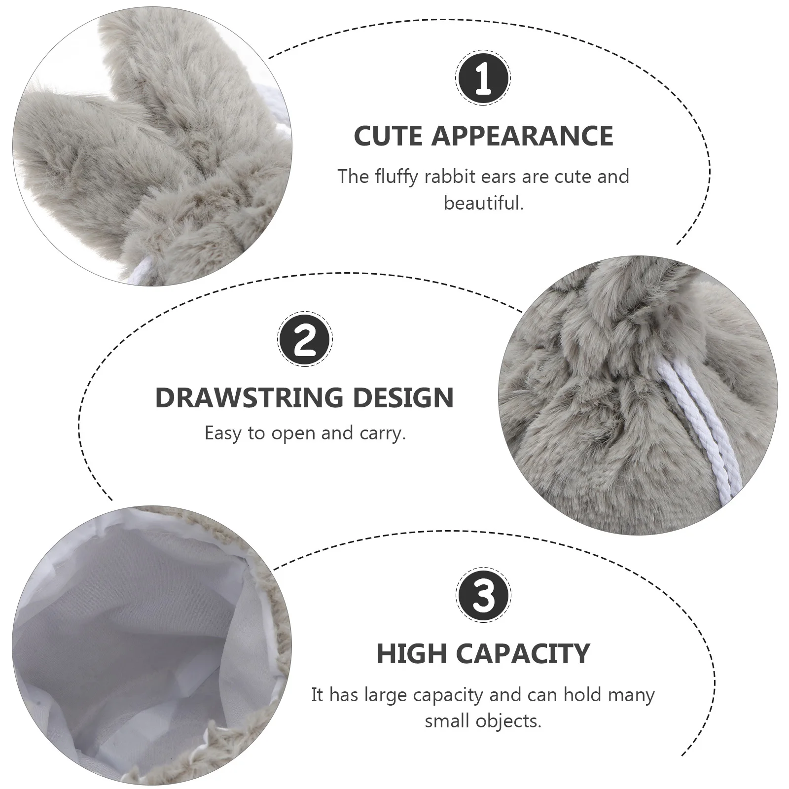 

Drawstring Bag Ear Makeup Makeup Bag Pouch Grey Storage Lightweight Toiletry Pouch Wallet Card Holder