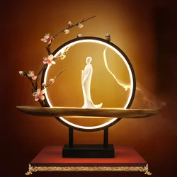 Backflow Incense Holder with LED Light Chinese Style Backflow Incense Burner Perfect for Relaxing or Home Decor Ornaments