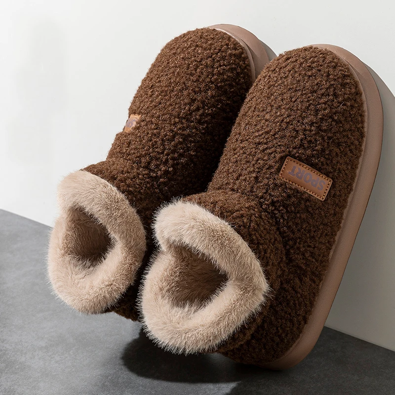 Winterhausschuhe für Damen und Herren, dicke Sohle, Plüsch, knöchelhohe Stiefel, lässige, warme Hausschuhe für drinnen und draußen, rutschfeste Paar-Schneestiefel. – Detail 7