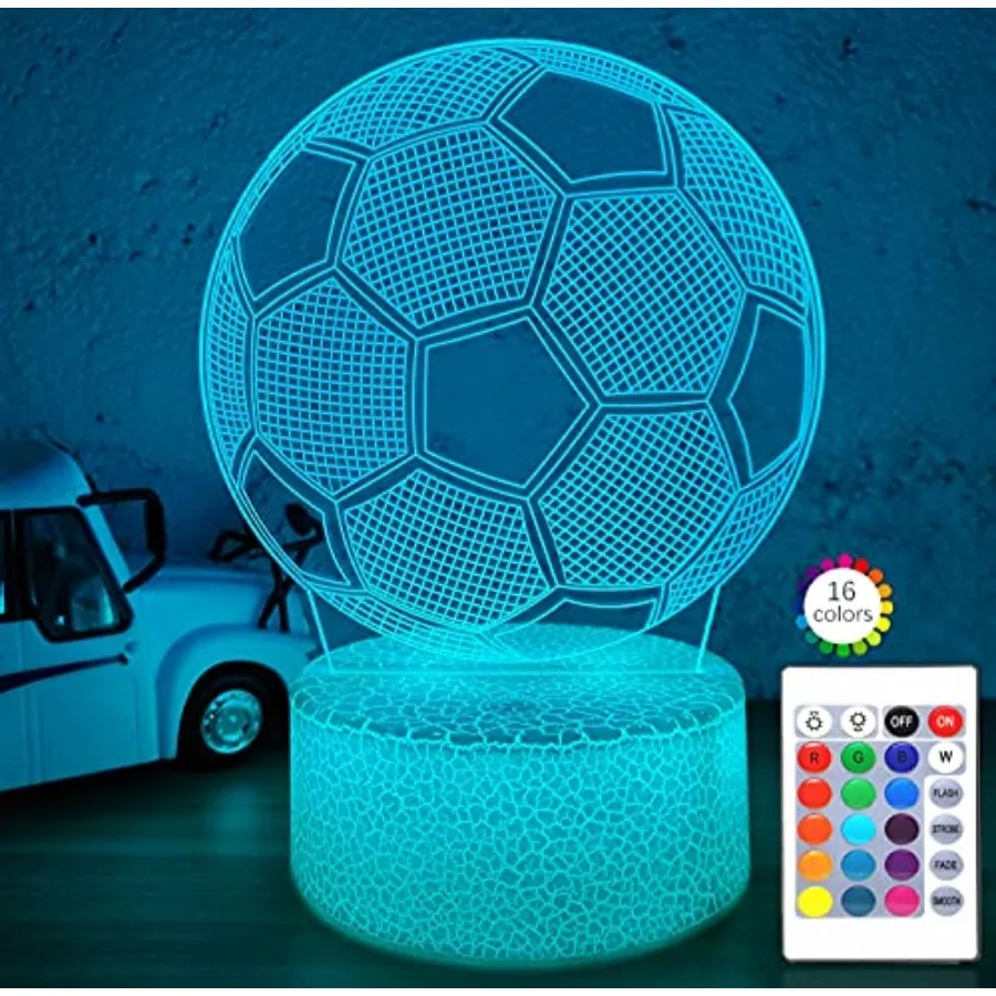 Soccer Gifts Night Light for,3D Illusion 16 Colors Dimmable Bedroom Decor Bedside, with Remote and Smart Touch, Birthday Xmas I
