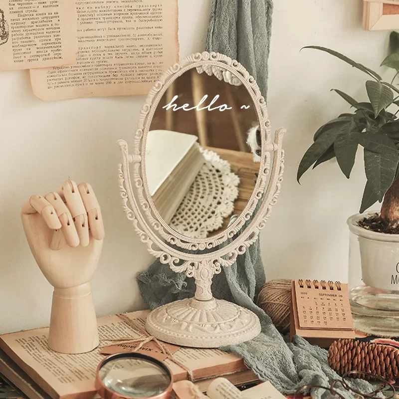 

Retro Princess Makeup Mirror Dresser Desktop Mirror Desktop Dormitory Student High-definition 2024 New Double-sided Mirror