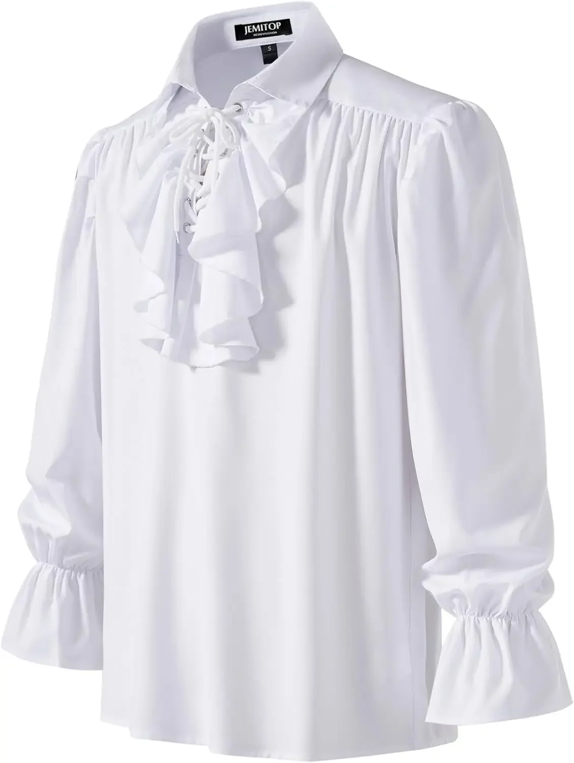 1JEMITOP Mens Pirate Vampire Ruffle Shirt Elastic Cuff Poet Victorian Steampunk Renaissance Medieval Cosplay Costume